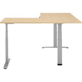 90° Winkeltisch, elektrisch höhenverstellbar, 3-Motoren-Technik, bis 150 kg, T-Fußgestell, B 2000 x T 1600 mm, inkl. Memorymaster, Ahorn