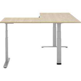 90° Winkeltisch, elektrisch höhenverstellbar, 3-Motoren-Technik, bis 150 kg, T-Fußgestell, B 2000 x T 1600 mm, inkl. Memorymaster, Eiche