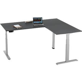 90° Winkeltisch, elektrisch höhenverstellbar, 3-Motoren-Technik, bis 150 kg, T-Fußgestell, B 2000 x T 1600 mm, inkl. Memorymaster, graphit