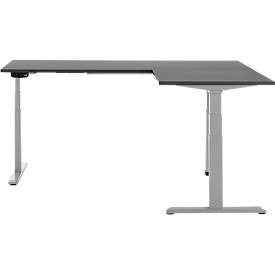 90° Winkeltisch, elektrisch höhenverstellbar, 3-Motoren-Technik, bis 150 kg, T-Fußgestell, B 2000 x T 1600 mm, inkl. Memorymaster, graphit