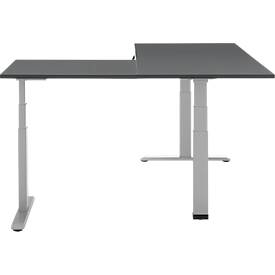 90° Winkeltisch, elektrisch höhenverstellbar, 3-Motoren-Technik, bis 150 kg, T-Fußgestell, B 2000 x T 1600 mm, inkl. Memorymaster, graphit