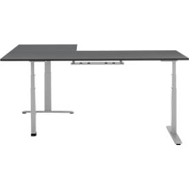 90° Winkeltisch, elektrisch höhenverstellbar, 3-Motoren-Technik, bis 150 kg, T-Fußgestell, B 2000 x T 1600 mm, inkl. Memorymaster, graphit