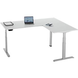 90° Winkeltisch, elektrisch höhenverstellbar, 3-Motoren-Technik, bis 150 kg, T-Fußgestell, B 2000 x T 1600 mm, inkl. Memorymaster, lichtgrau