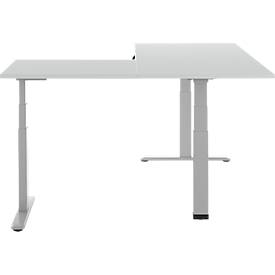 90° Winkeltisch, elektrisch höhenverstellbar, 3-Motoren-Technik, bis 150 kg, T-Fußgestell, B 2000 x T 1600 mm, inkl. Memorymaster, lichtgrau