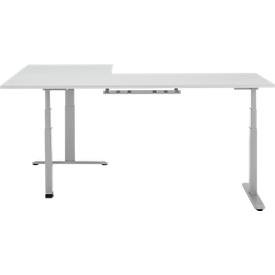 90° Winkeltisch, elektrisch höhenverstellbar, 3-Motoren-Technik, bis 150 kg, T-Fußgestell, B 2000 x T 1600 mm, inkl. Memorymaster, lichtgrau