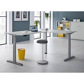90° Winkeltisch, elektrisch höhenverstellbar, 3-Motoren-Technik, bis 150 kg, T-Fußgestell, B 2000 x T 1600 mm, inkl. Memorymaster, lichtgrau