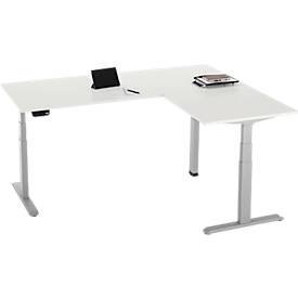 90° Winkeltisch, elektrisch höhenverstellbar, 3-Motoren-Technik, bis 150 kg, T-Fußgestell, B 2000 x T 1600 mm, inkl. Memorymaster, weiß