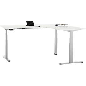 90° Winkeltisch, elektrisch höhenverstellbar, 3-Motoren-Technik, bis 150 kg, T-Fußgestell, B 2000 x T 1600 mm, inkl. Memorymaster, weiß