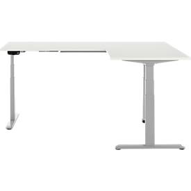 90° Winkeltisch, elektrisch höhenverstellbar, 3-Motoren-Technik, bis 150 kg, T-Fußgestell, B 2000 x T 1600 mm, inkl. Memorymaster, weiß