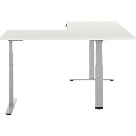 90° Winkeltisch, elektrisch höhenverstellbar, 3-Motoren-Technik, bis 150 kg, T-Fußgestell, B 2000 x T 1600 mm, inkl. Memorymaster, weiß
