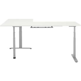 90° Winkeltisch, elektrisch höhenverstellbar, 3-Motoren-Technik, bis 150 kg, T-Fußgestell, B 2000 x T 1600 mm, inkl. Memorymaster, weiß