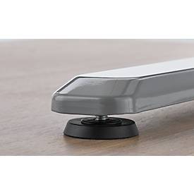 90° Winkeltisch mit Akustik-Tischtrennwand & Kabelführung, Memorymaster, elektrisch höhenverstellbar, T-Fuß, B 2000 x T 1600 mm, lichtgrau