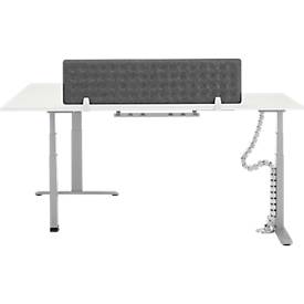 90° Winkeltisch mit Akustik-Tischtrennwand & Kabelführung, Memorymaster, elektrisch höhenverstellbar, T-Fuß, B 2000 x T 1600 mm, weiß