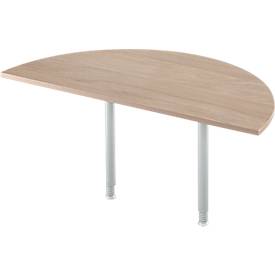 Aanschuiftafel, halve cirkel, Ø 1600 mm, eiken/blank aluminium