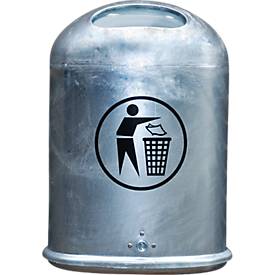 Abfallbehälter oval, 45 Liter, mit selbstschließender Edelstahlklappe, feuerverzinkt