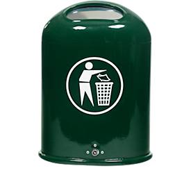 Abfallbehälter oval, 45 Liter, mit selbstschließender Edelstahlklappe, grün