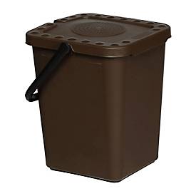 Abfalleimer Probbax, für Bio-Abfall, Volumen 10 l, stapelbar, mit perforiertem Deckel und Klappgriff, L 260 x B 185 x H 350 mm, Kunststoff, braun
