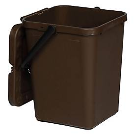 Abfalleimer Probbax, für Bio-Abfall, Volumen 10 l, stapelbar, mit perforiertem Deckel und Klappgriff, L 260 x B 185 x H 350 mm, Kunststoff, braun