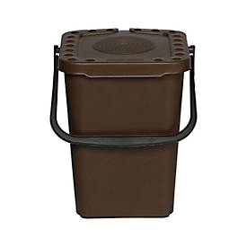Abfalleimer Probbax, für Bio-Abfall, Volumen 10 l, stapelbar, mit perforiertem Deckel und Klappgriff, L 260 x B 185 x H 350 mm, Kunststoff, braun