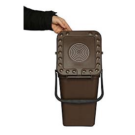 Abfalleimer Probbax, für Bio-Abfall, Volumen 10 l, stapelbar, mit perforiertem Deckel und Klappgriff, L 260 x B 185 x H 350 mm, Kunststoff, braun