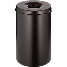 Abfallsammler, für den Innen- & Außenbereich, Volumen 15 l, selbstlöschender Deckel, Ø 255 x H 300 mm, Metall, schwarz/s