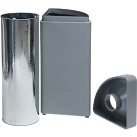 Abfallsammler Orgavente, Stahl, Volumen 30 l, Dreieck, B 350 x T 350 x H 760 mm, selbstlöschender Eimer, silber
