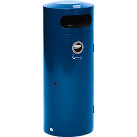 Abfallsammler VAR KS 70, rund, Volumen 70 l, mit innenliegendem Ascher, abschließbar, selbstlöschend, mit Inneneimer, Stahlblech, enzianblau