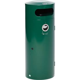 Abfallsammler VAR KS 70, rund, Volumen 70 l, mit innenliegendem Ascher, abschließbar, selbstlöschend, mit Inneneimer, Stahlblech, moosgrün