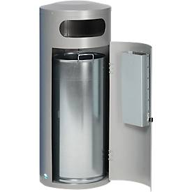 Abfallsammler VAR KS 70, rund, Volumen 70 l, mit innenliegendem Ascher, abschließbar, selbstlöschend, mit Inneneimer, Stahlblech, silber