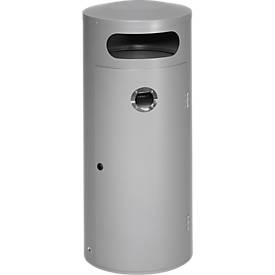 Abfallsammler VAR KS 70, rund, Volumen 70 l, mit innenliegendem Ascher, abschließbar, selbstlöschend, mit Inneneimer, Stahlblech, silber
