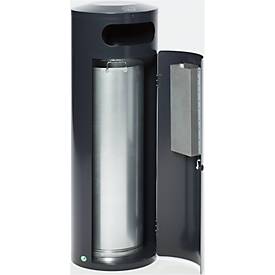 Abfallsammler VAR KS 90, rund, Volumen 90 l, mit innenliegendem Ascher, abschließbar, selbstlöschend, mit Inneneimer, Stahlblech, anthrazit