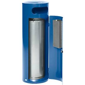 Abfallsammler VAR KS 90, rund, Volumen 90 l, mit innenliegendem Ascher, abschließbar, selbstlöschend, mit Inneneimer, Stahlblech, enzianblau