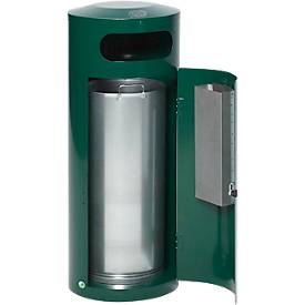 Abfallsammler VAR KS 90, rund, Volumen 90 l, mit innenliegendem Ascher, abschließbar, selbstlöschend, mit Inneneimer, Stahlblech, moosgrün