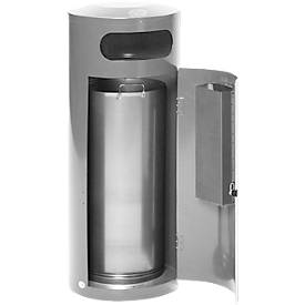 Abfallsammler VAR KS 90, rund, Volumen 90 l, mit innenliegendem Ascher, abschließbar, selbstlöschend, mit Inneneimer, Stahlblech, silber