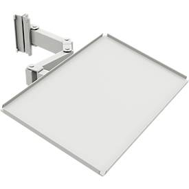 Ablage für Arbeitstisch TRESTON Quick Edge, dreh- & neigbarer Doppelarm, bis 15 kg, mit Gummimatte, B 605 x T 405 x H 15 mm, Stahl, lichtgrau RAL 7035