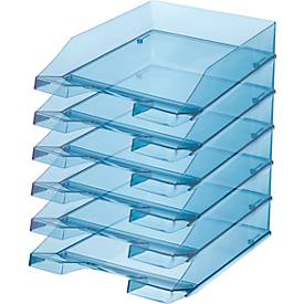 Ablagekorb HAN Klassik, für Format A4/C4, mit Beschriftungsfeld, stapelbar, B 255 x T 348 x H 65 mm, Kunststoff, blau/transparent, 6 Stück 