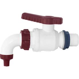 Ablaufhahn, aus Kunststoff, weiß-rot, für Kunststoff-Bottiche und -Tonnen