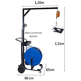Abrollwagen BW-XL, für Kunststoffbänder aus PET & PP mit Kern-Ø 406 mm, B 800 x T 650 x H 2210 mm, Stahl