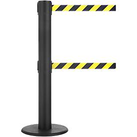 Absperrpfosten GLA 89, Doppelgurt mit jeweils Länge 9 m, 3-fach andockbar, schwarz/gelb