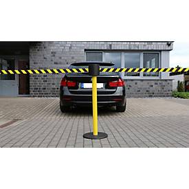 Absperrpfosten GLAD 28, L 350 x B 350 x H 1000 mm, Doppel-Gurtband, Gurtauszug 2 x 4 m, gelb