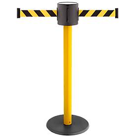 Absperrpfosten GLAD 28, L 350 x B 350 x H 1000 mm, Doppel-Gurtband, Gurtauszug 2 x 4 m, gelb