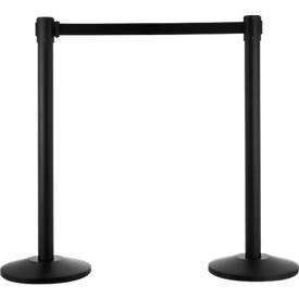Absperrpfosten mit Standfuß, schwarz, Gurt schwarz