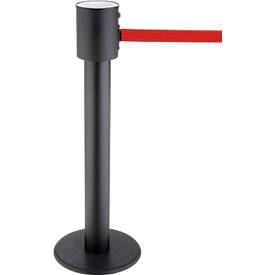Absperrpfosten RS-Guidesystems® GLA 200, schwarz, Gurtband rot & ausziehbar bis 20 m, Ø 350 x H 1000 mm, Metall lackiert