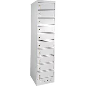 ADB Laptopschrank, 10 Fachböden, Stromversorgung, belüftet, B 400 x T 500 x H 1800 mm, lichtgrau RAL 7035