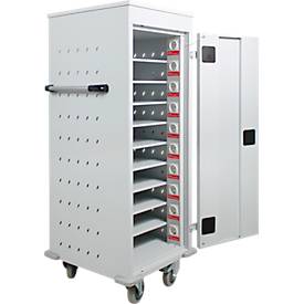 ADB Laptopwagen, 10 Fächer, Stromversorgung, Zylinderschloss, B 530 x T 500 x H 1250 mm, lichtgrau RAL 7035