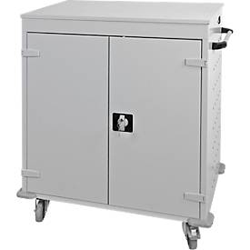 ADB Laptopwagen, 16 Fächer, Stromversorgung, belüftet, Zylinderschloss, 67 kg, B 920 x T 500 x H 1060, lichtgrau RAL 7035