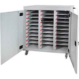 ADB Laptopwagen, 30 Fächer, Stromversorgung, belüftet, Zylinderschloss, 107 kg, B 1200 x T 500 x H 1250, lichtgrau RAL 7035