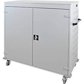 ADB Laptopwagen, 30 Fächer, Stromversorgung, belüftet, Zylinderschloss, 107 kg, B 1200 x T 500 x H 1250, lichtgrau RAL 7035