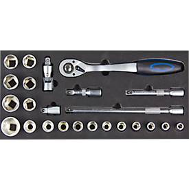 ADB Steckschlüssel-Garnitur 1/2', 24-teilig, Chrom-Vanadium, SW 10-32, inkl. Umschaltknarre, L 400 x B 190 x H 35 mm