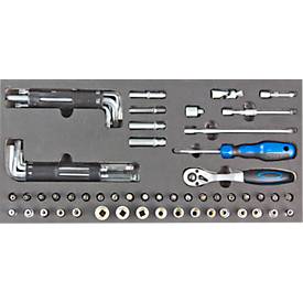 ADB Steckschlüssel-Garnitur 1/4', 63-teilig, SW 4-13 bis 20-22 mm, Chrom-Vanadium, inkl. Schaumstoff-Einlage, L 400 x B 190 x H 35 mm